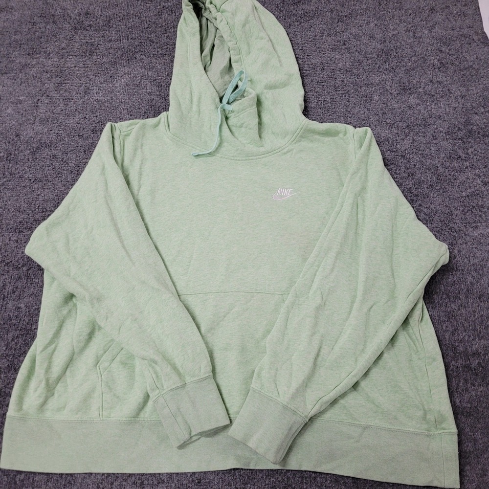 Nike Hoodie Womens Size 2X Light Green Heathered Pullover Fleece Sportswear Logo